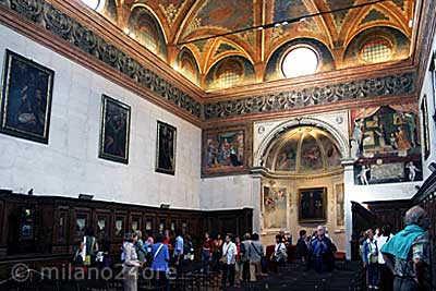 Sacristy with the exhibition of the Codex Atlanticus of Leonardo