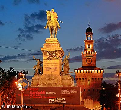 Equestrian Monument Garibaldi in Largo Cairoli, behind the Castello Sforzesco